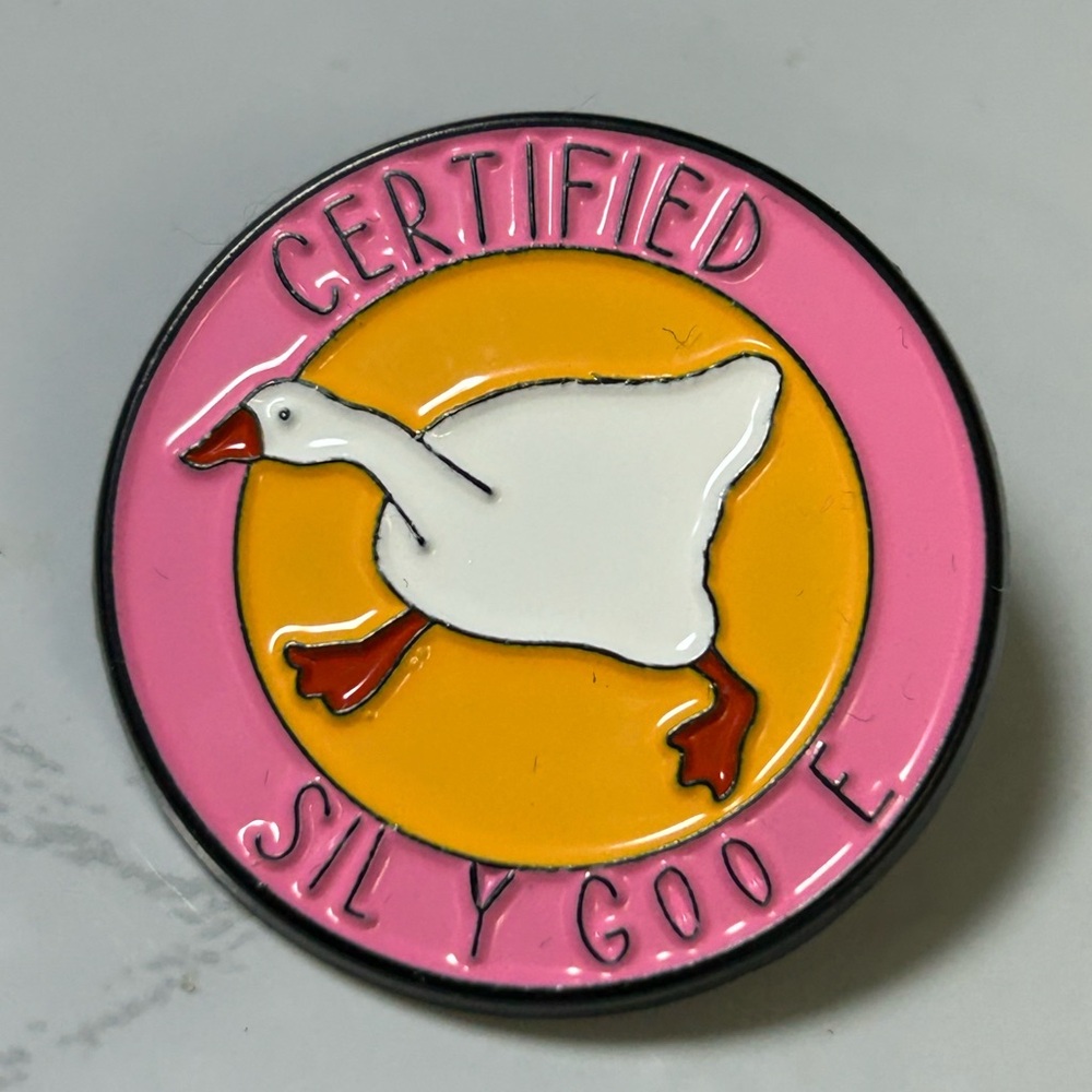 Certified Silly Goose Enamel Pin - Pink, Orange, White
